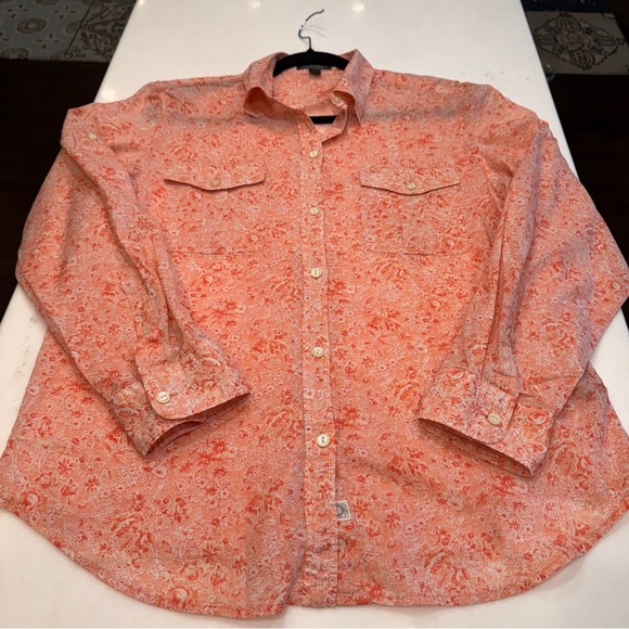 Ralph Lauren Jeans Co. Women’s pink & white Floral Button Down shirt Sz Large - Picture 7 of 9